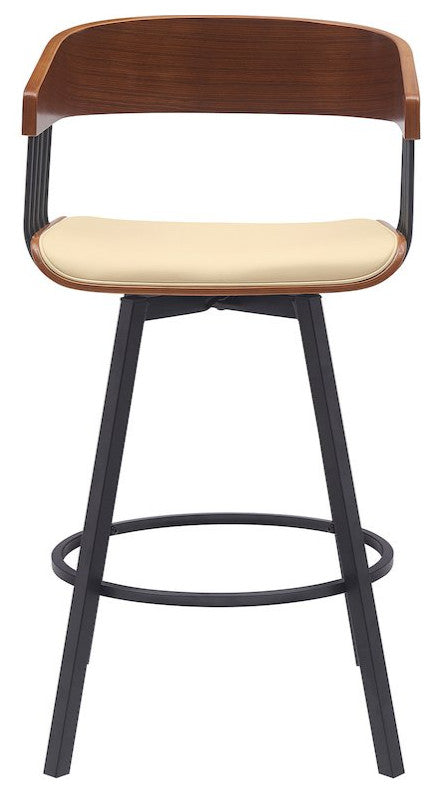 Athena Upholstered Wood Swivel Bar or Counter Stool with Black Metal