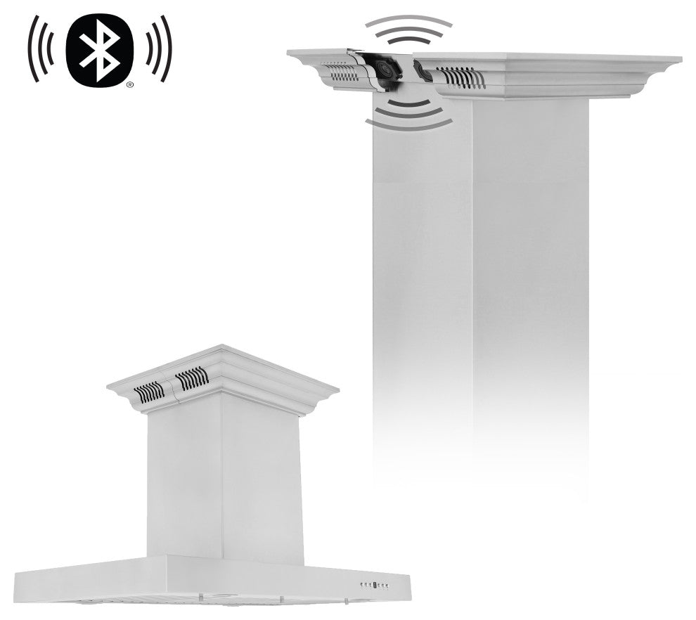 30" ZLINE CrownSound  Island Mount Range Hood, Stainless Steel, KE2iCRN-BT-30