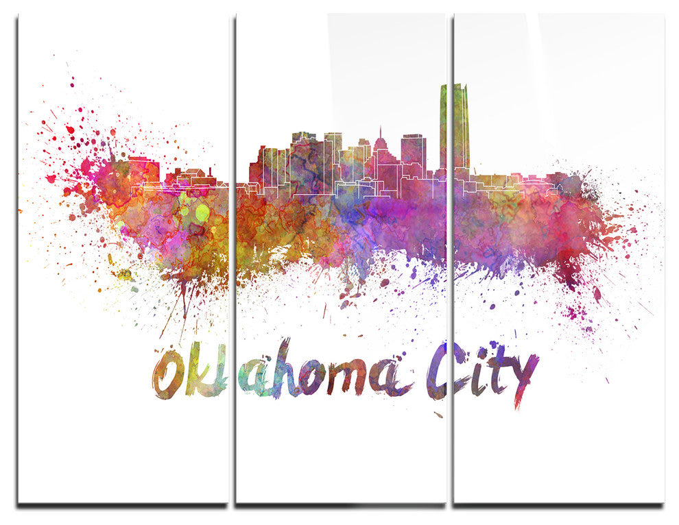 "Oklahoma Skyline" Glossy Metal Wall Art, 3 Panels, 36"x28"