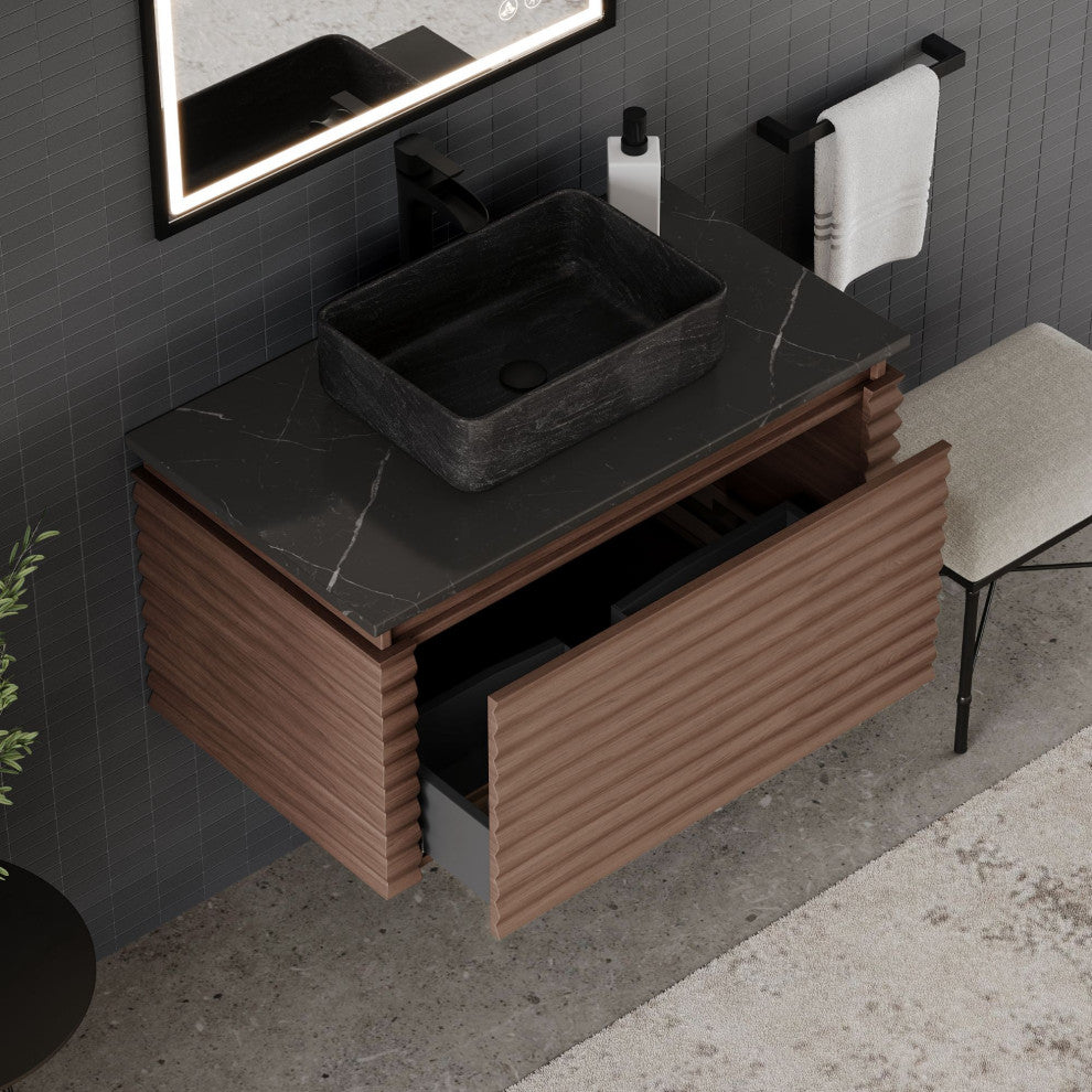 The Accordion Bathroom Vanity, Chestnut Oak, 36", Single Sink, Wall Mount
