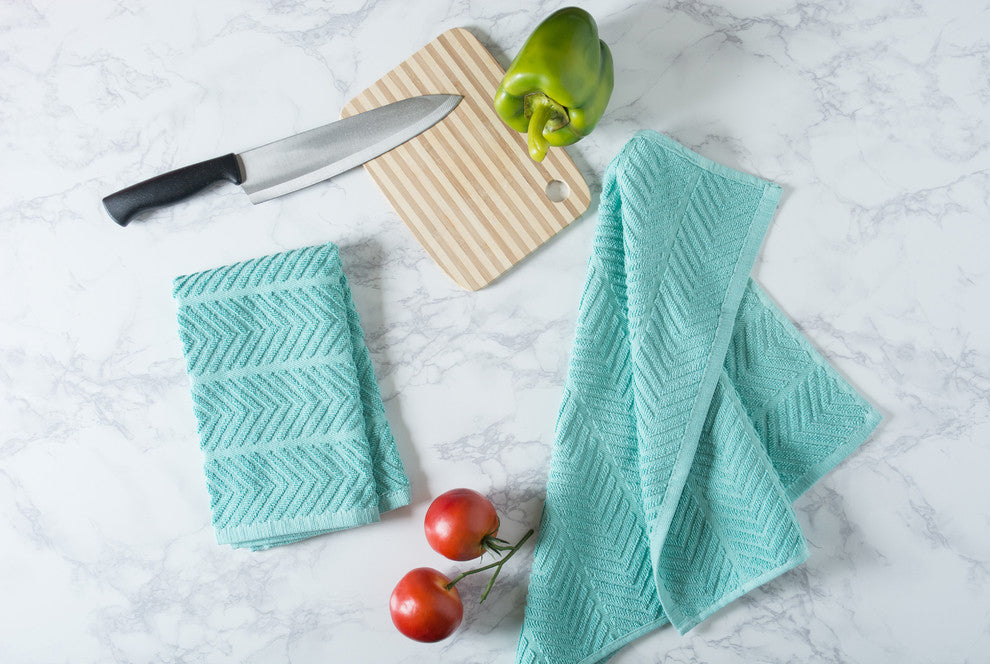 DII Aqua Chevron Luxury Barmop, Set of 4
