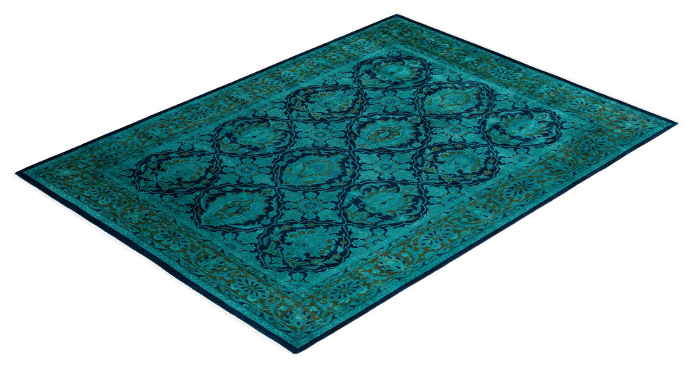Overdyed, One-of-a-Kind Hand-Knotted Area Rug Blue, 6'2"x8'4"