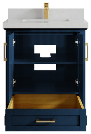 Boston 30 Single Sink Bath Vanity in Navy Blue 2" Carrara Quartz