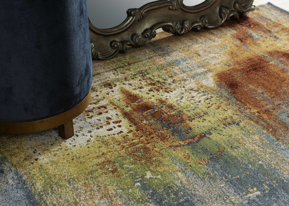 HomeRoots 5'x8' Rust Orange Teal Machine Woven Watercolor Indoor Area Rug