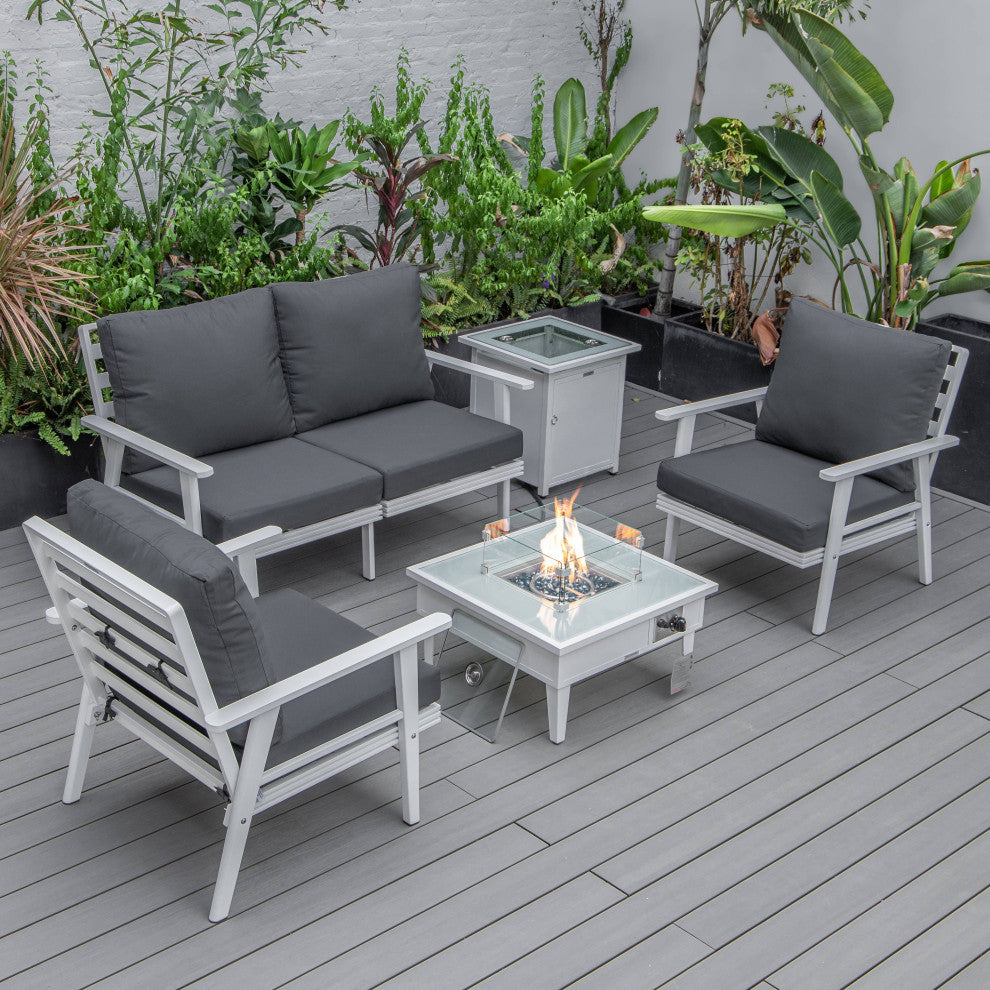 LeisureMod Walbrooke Patio Conversation Set With Fire Pit Table, Charcoal