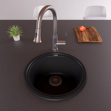 ALFI brand AB1717DI-BLA Black 17" Drop-In Round Granite Kitchen Prep Sink