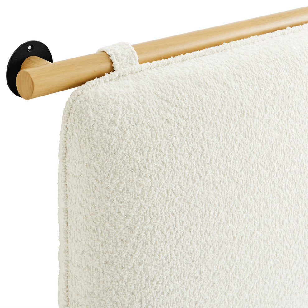 Anela Wall-Mounted Chenille Upholstered Full Headboard, Cream Natural