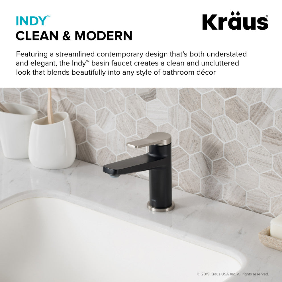 Indy Single Handle 1-Hole Bathroom Basin Faucet SFSMB, Drain Overflow SN
