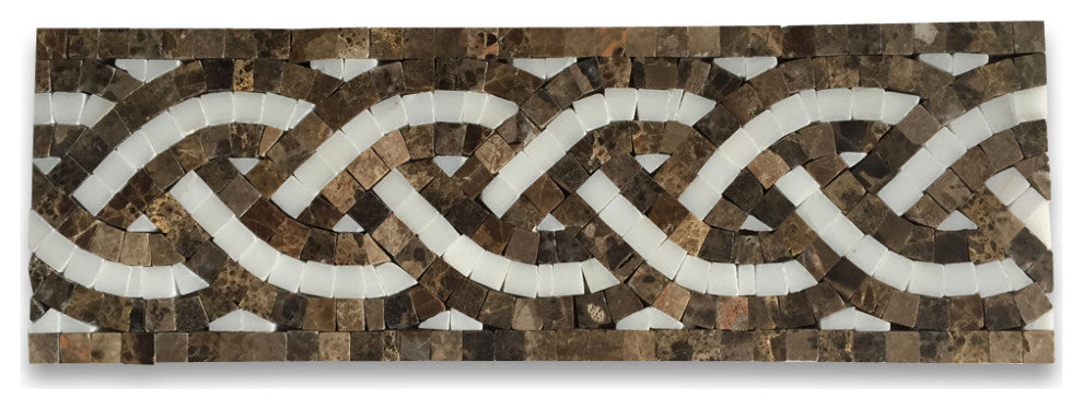 Marble Mosaic Border Listello Tile Braid White Jade 4x12 Polished, 1 piece