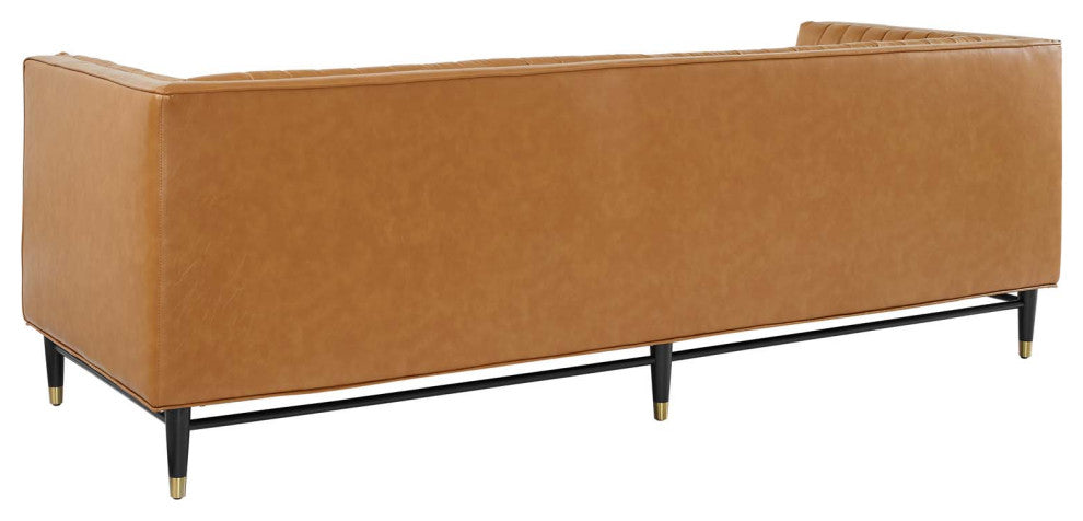 Tufted Sofa, Faux Vegan Leather, Tan, Modern, Living Lounge Hotel Hospitality