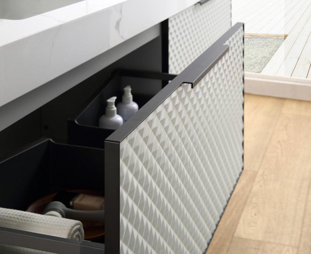 Manarola with Thick Quartz Wall Mount Vanity, Silver Gray, 72"