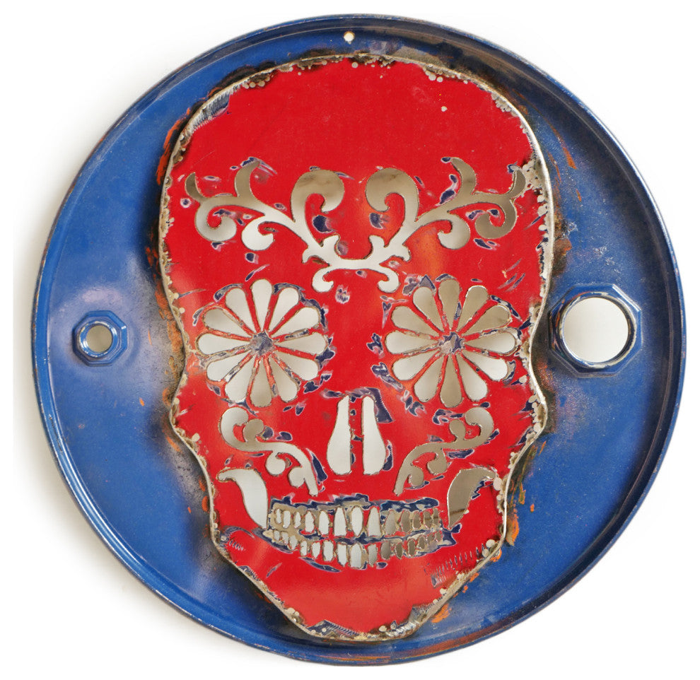 Industrial Pop Art Iron Skull Red & Blue