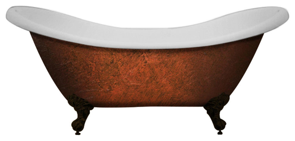 Acrylic Slipper Clawfoot Bathtub 70"x30" Faux Copper Bronze Finish on Exterior