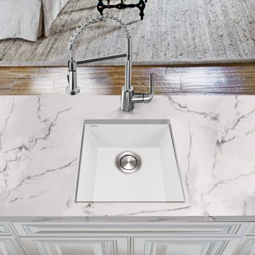 Nantucket Sinks 17" Single Bowl Undermount Granite Composite Bar-Prep Sink, Whit