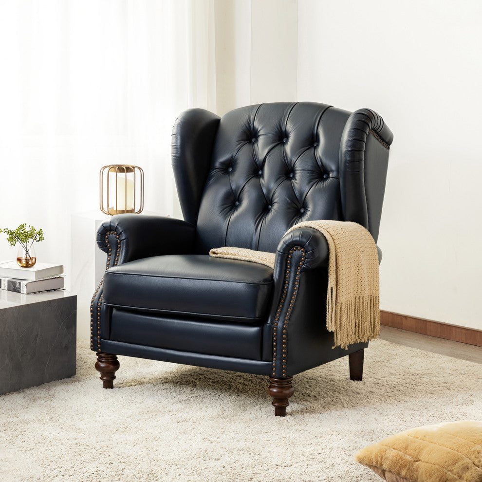 33" Wide Genuine Leather Armchair, Navy
