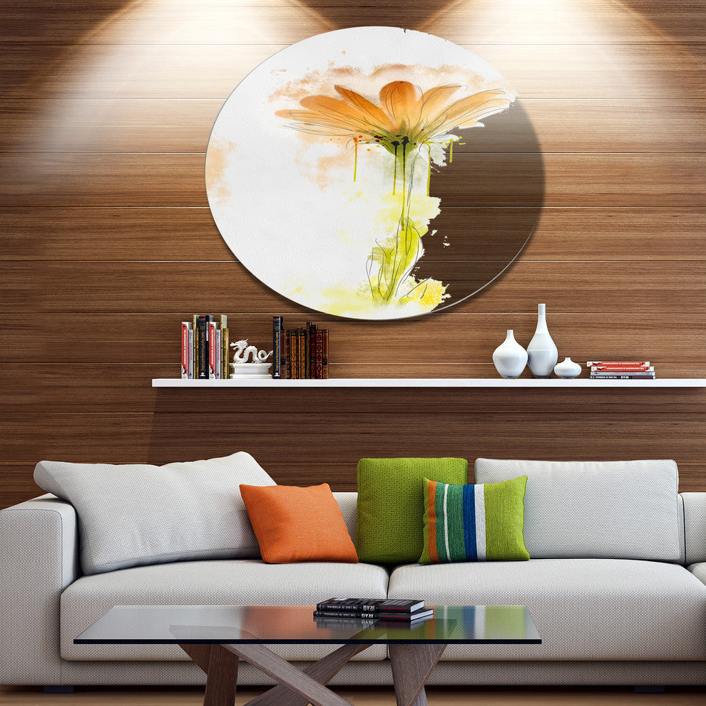 Orange Gerbera Sketch Watercolor, Flowers Disc Metal Wall Art, 11"