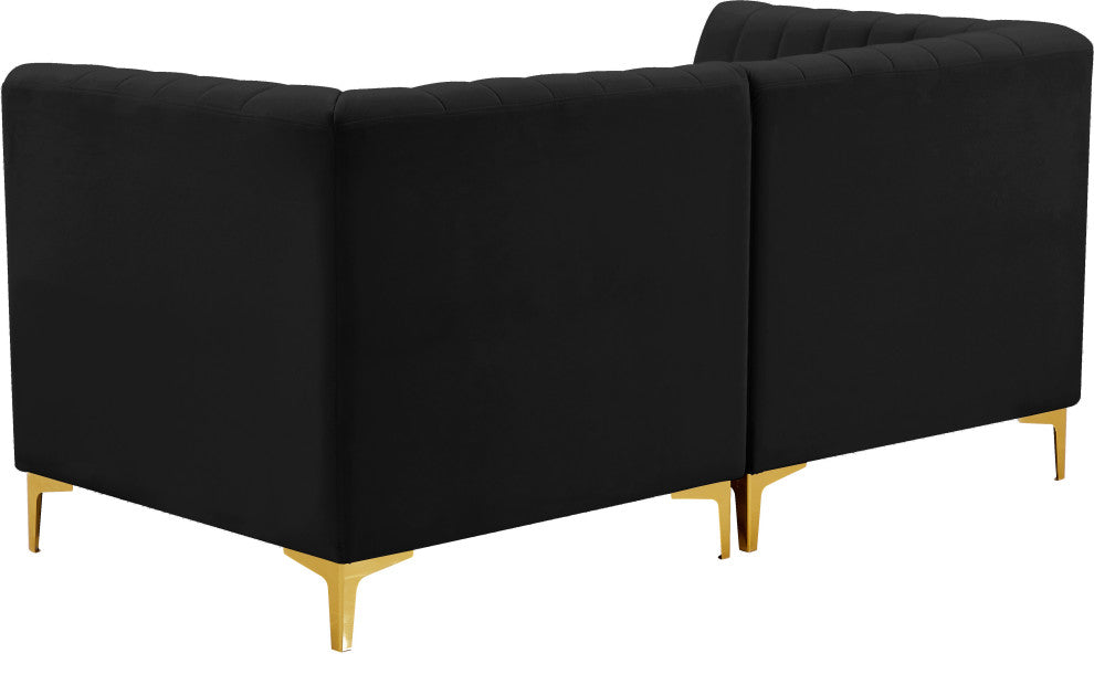 Alina Velvet Upholstered 2-Piece Modular Sofa, Black