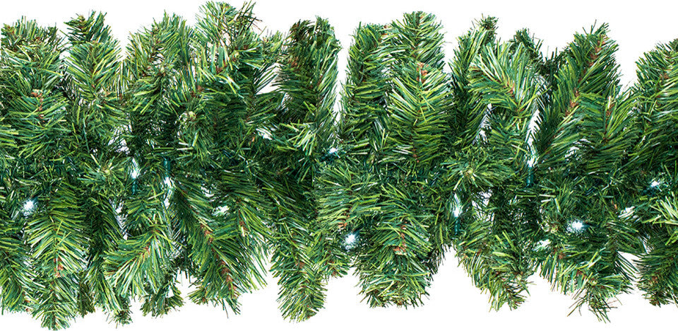 9' Pine Garland Pre-Lit With LED Pure White LED Lights