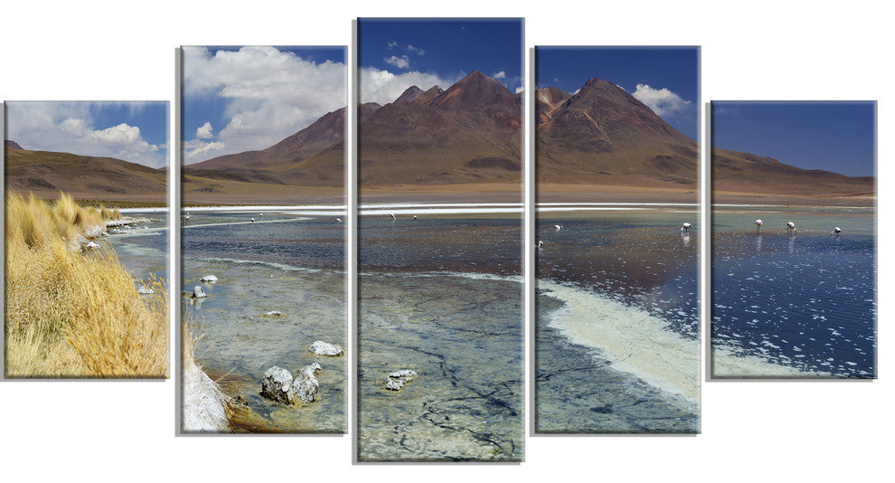 Desert Lake Laguna Canapa on Sunny Day, Seashore Canvas Art, 60"x32", 5 Panels