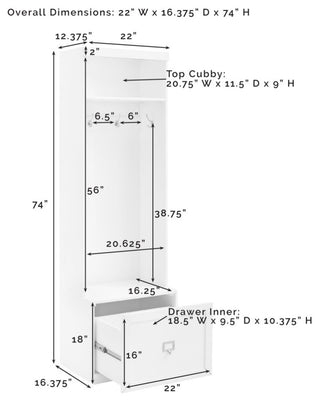Harper 4-Piece Entryway Set, White, Bench, Shelf, and 2 Hall Trees