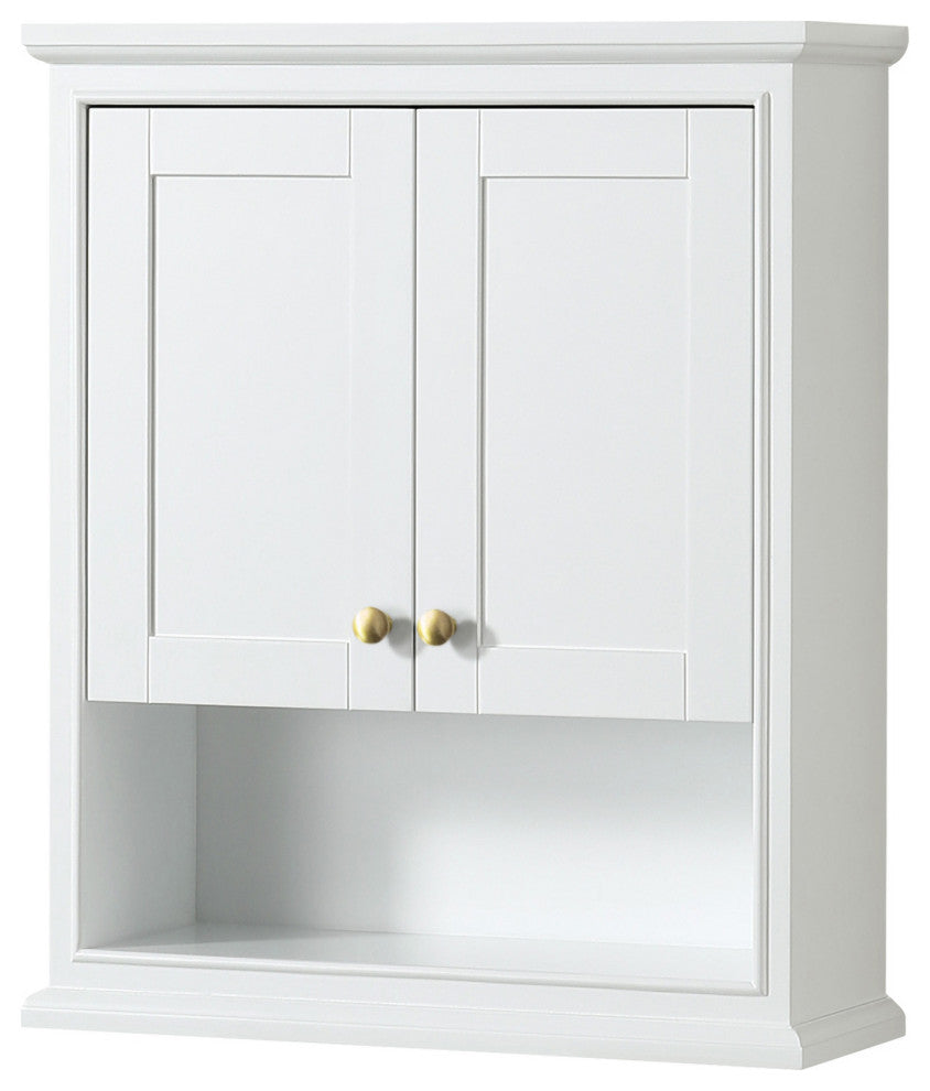 Deborah Over-the-Toilet Wall-Mounted Storage Cabinet, White With Gold Trim