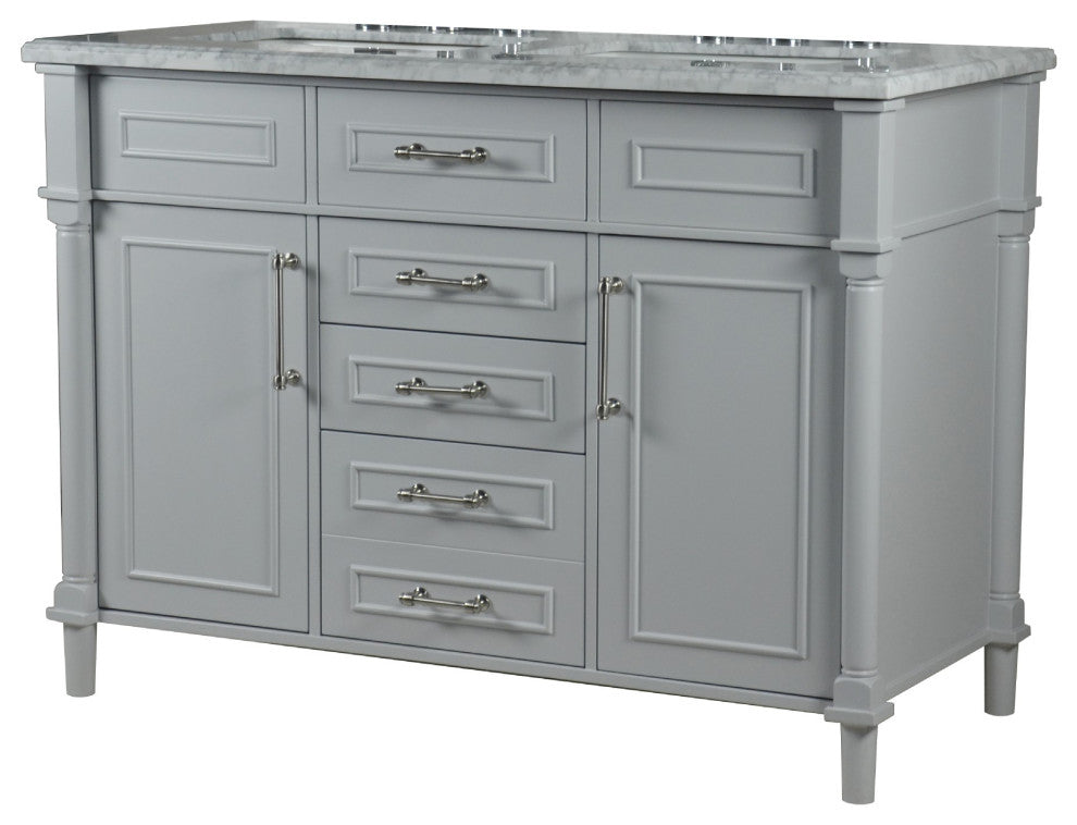 48" Double Vanity, Light Gray With White Carrara Marble Top
