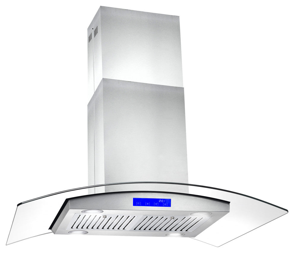Cosmo 380 CFM Euro Stainless Steel Island Glass Range Hood With Permanent Filter