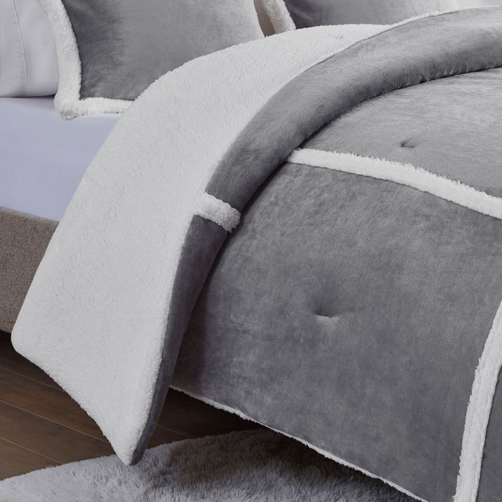 Woolrich Orlen Winter Cabin Plush to Sherpa Comforter Set, Gray