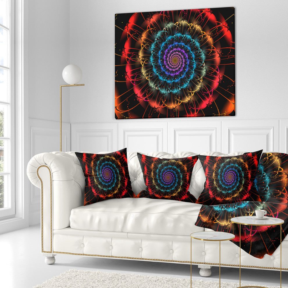 Red Blue Abstract Spiral Flower Abstract Throw Pillow, 18"x18"