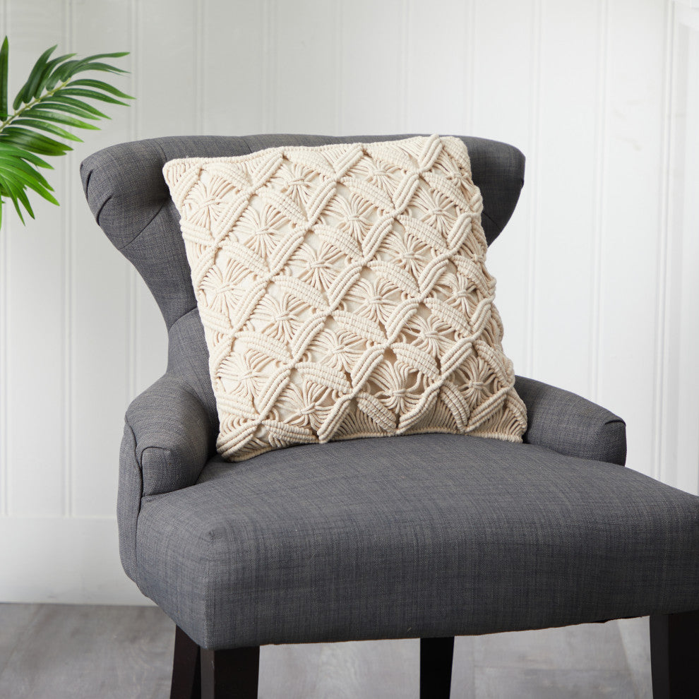 18" Boho Diamond Woven Macrame Decorative Pillow Cover