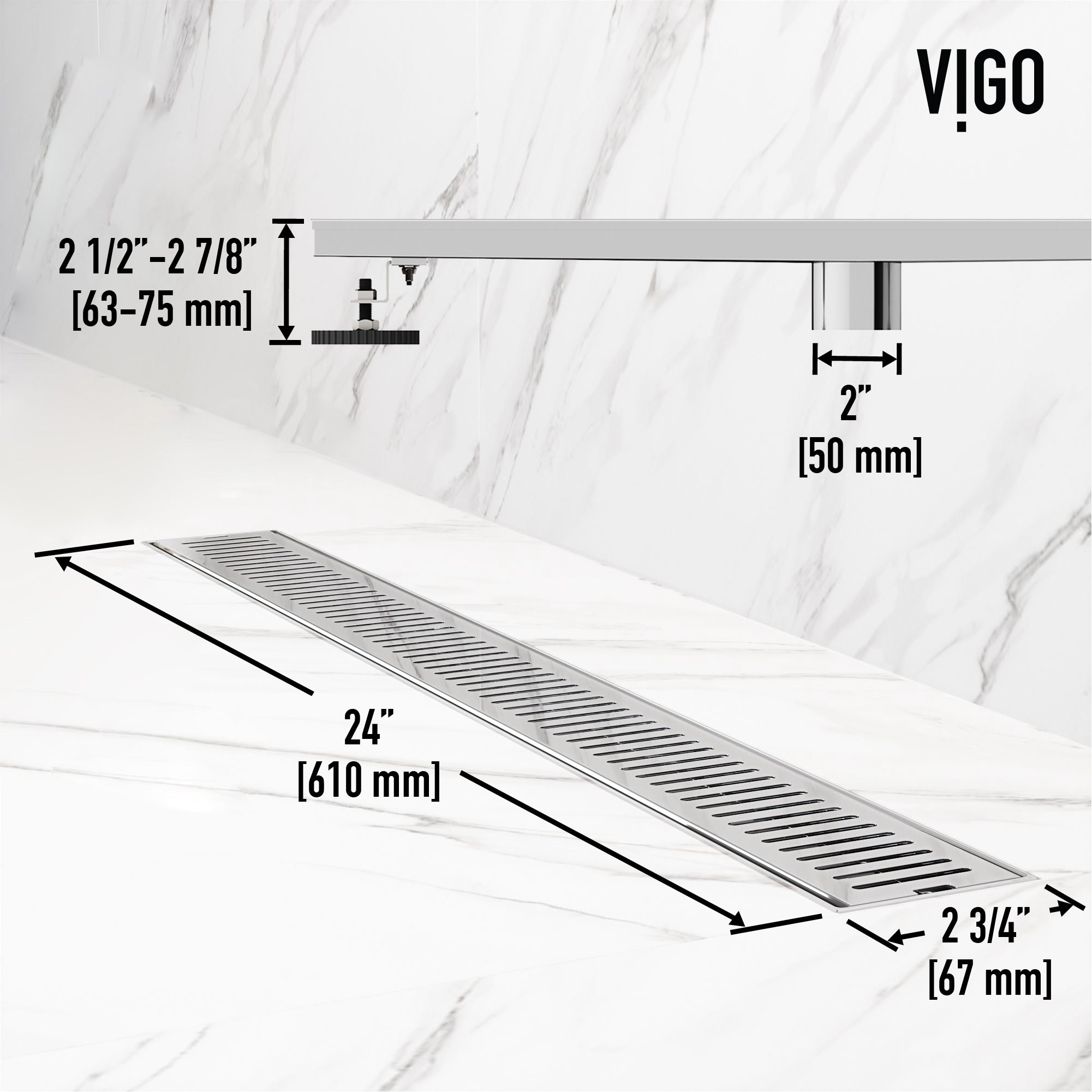 VIGO Elan Linear Shower Drain, Chrome, 24"