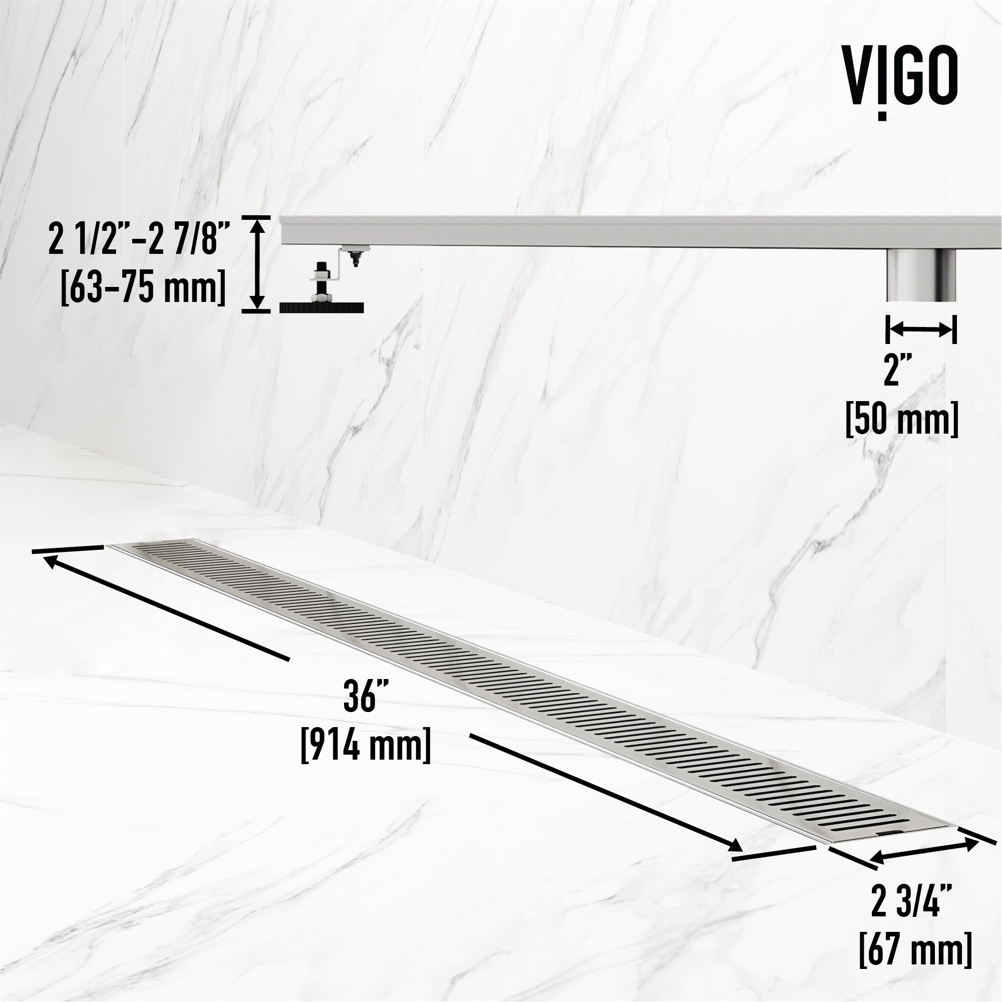 VIGO Elan Linear Shower Drain, Brushed Nickel, 36"