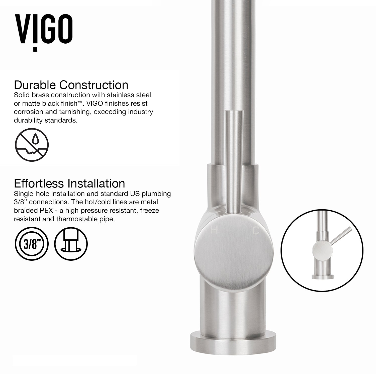 VIGO Gramercy 17" H Single Handle Pull-Down Sprayer Kitchen Faucet, Stainless Steel, No Sensor, Without Extras
