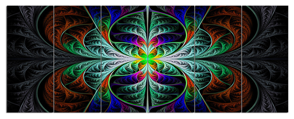 Fabulous Blue Fractal Texture, Abstract Canvas Art Print, 70"x28", 6 Panels