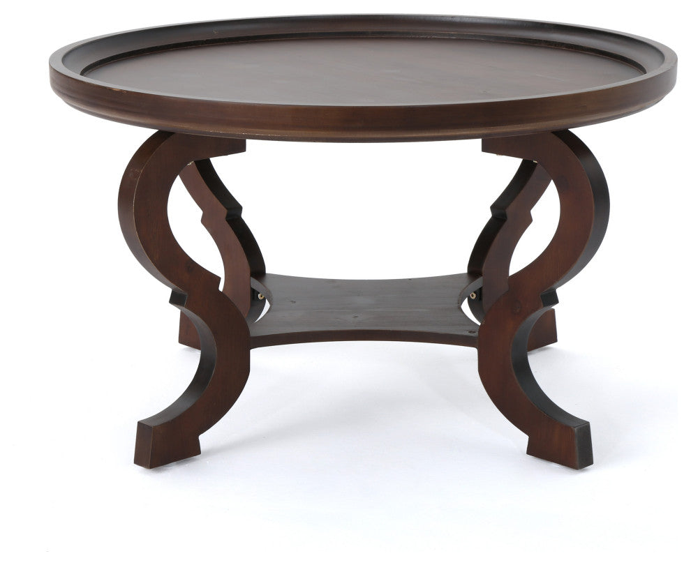 GDF Studio Alteri Finished Faux Wood Circular Coffee Table, Dark Walnut