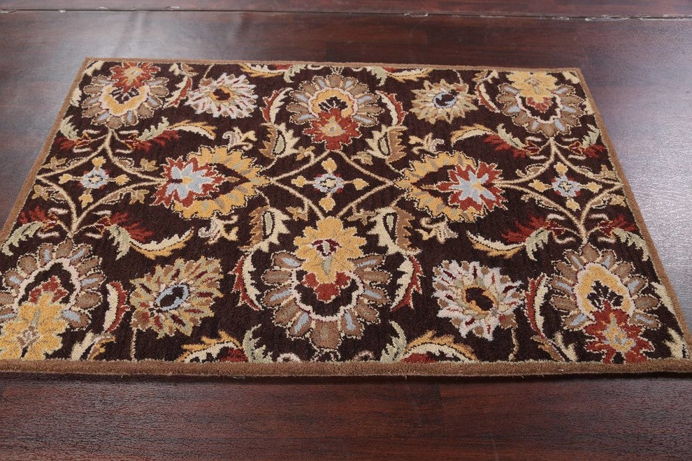 Transitional Oushak Hand Tufted Oriental Floral Area Rug, Brown, 4x6'
