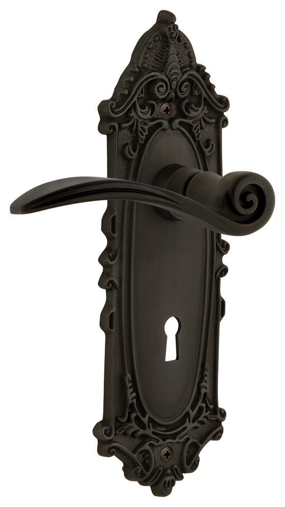 Victorian Plate With Keyhole Swan Lever, Oil-Rubbed Bronze, Privacy, Non-Handed