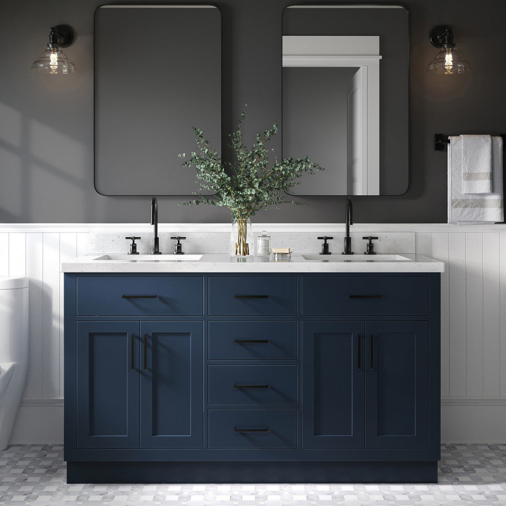 Ariel Hepburn 60" Double Rectangle Sinks Vanity, Carrara Quartz