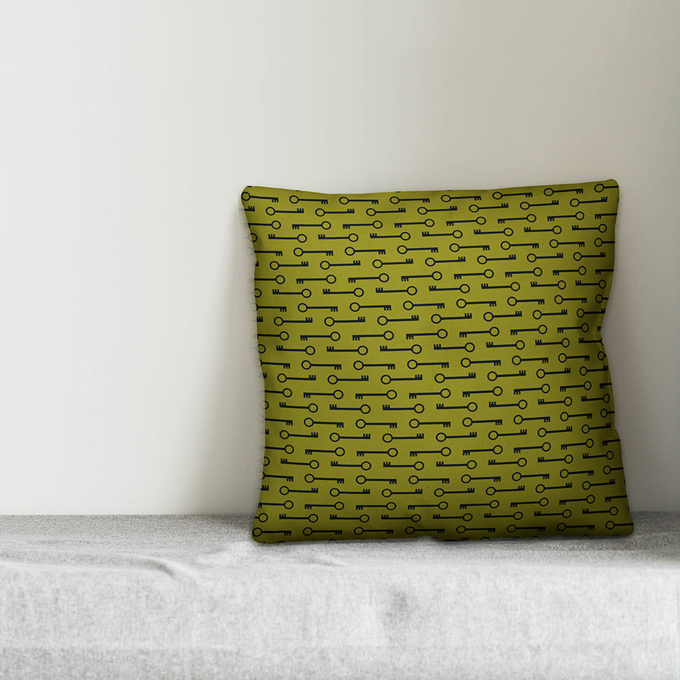 Green Keys Pattern Throw Pillow Cover, 16"x16"