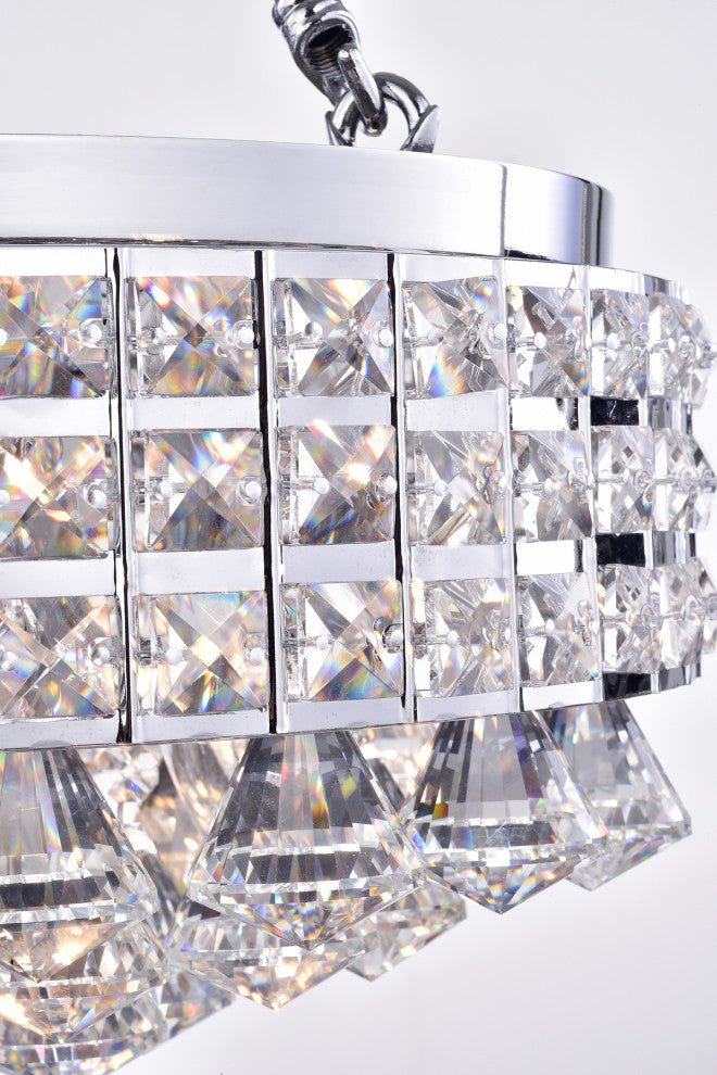 4-Light Chrome Semi Flush Mount Beaded Drum Crystal Chandelier Glam