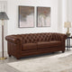 Hydeline Aliso 100% Leather Chesterfield Sofa Set, Pecan Brown, Sofa