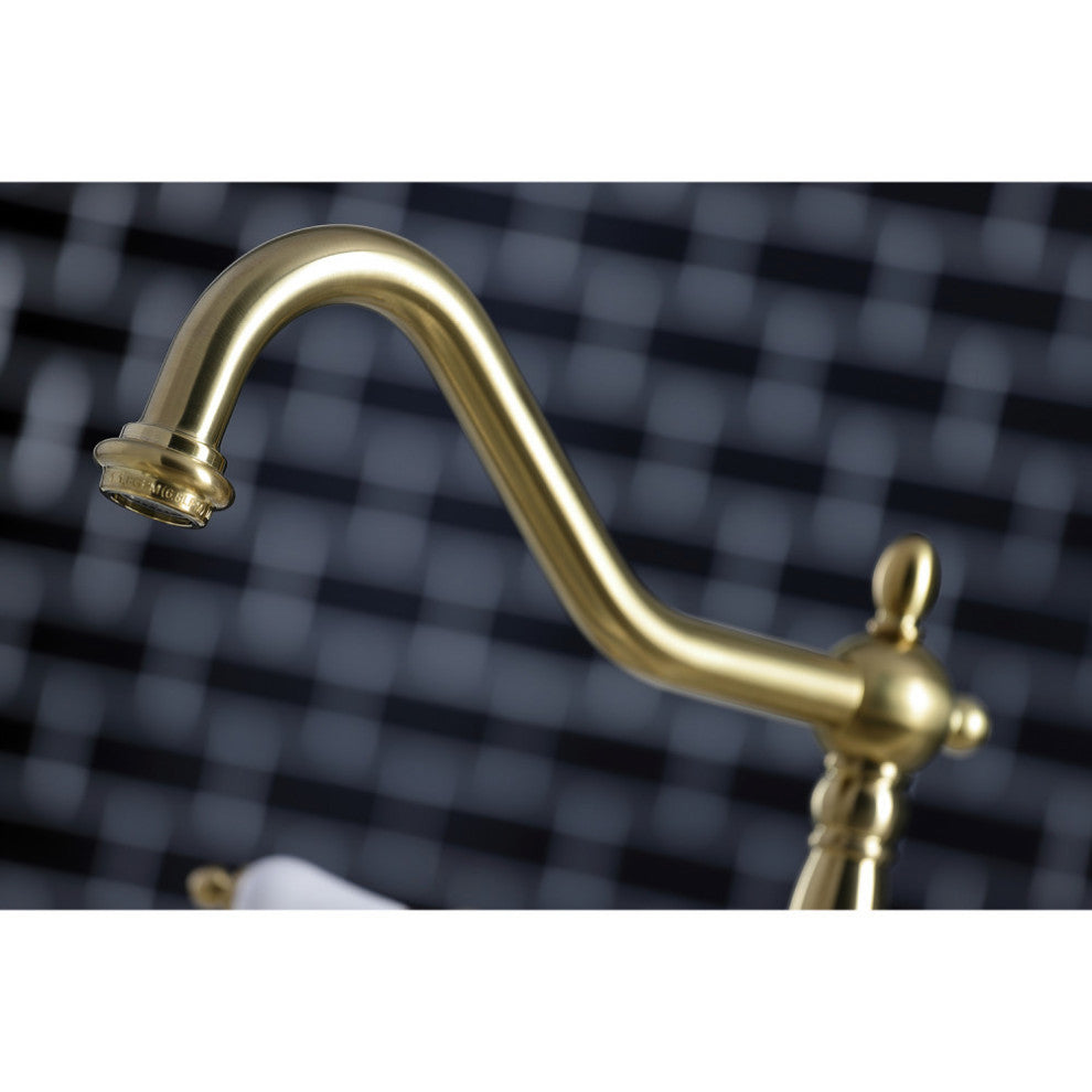 KB1797PLBS 8" Widespread Kitchen Faucet With Brass Sprayer, Brushed Brass