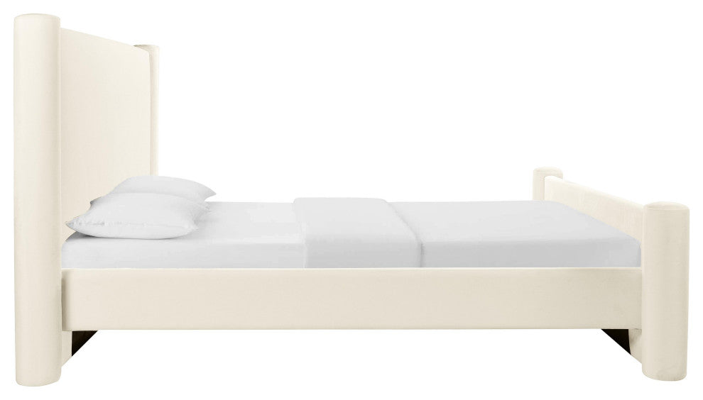 Athara Cream Velvet Queen Bed
