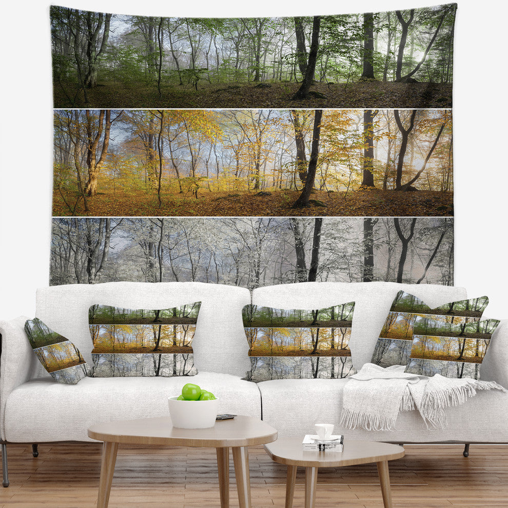 Three Seasons Forest Panorama Landscape Wall Tapestry, 60"x50"