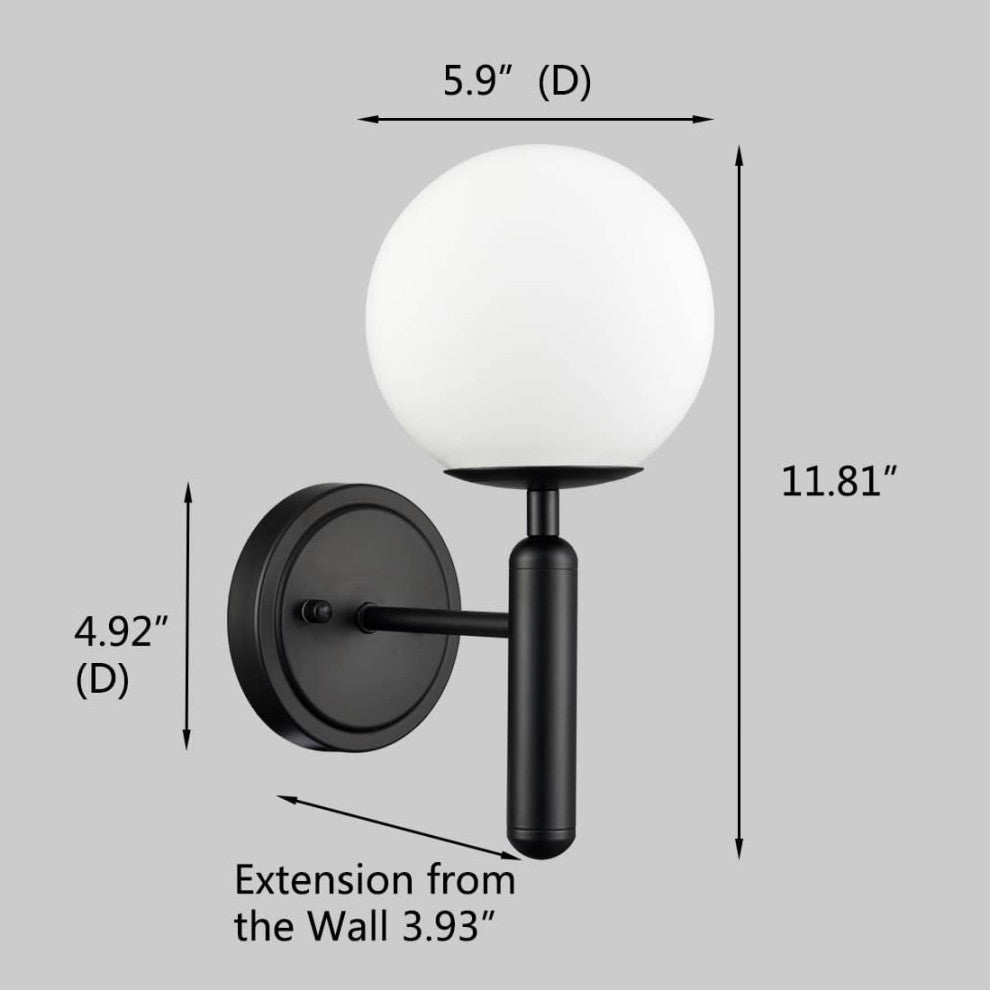 Modern Wall Sconces Set of 2 With Opal Glass,Black