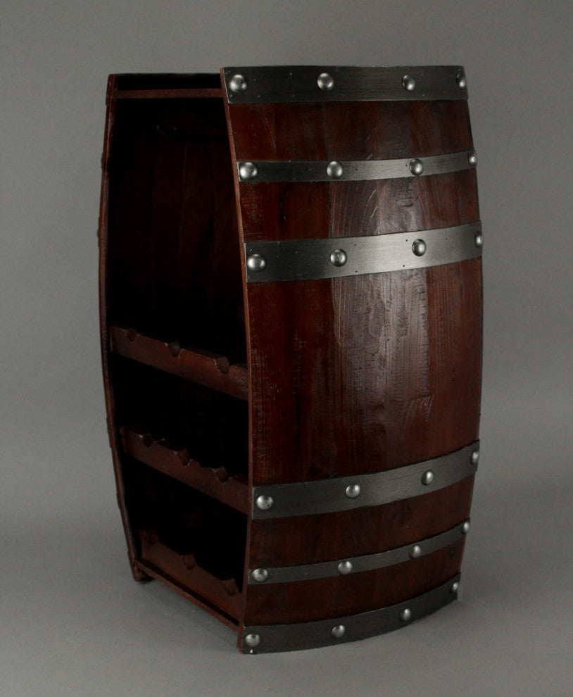 Wine Barrel 9 Bottle Table Wine Holder With Glass Racks