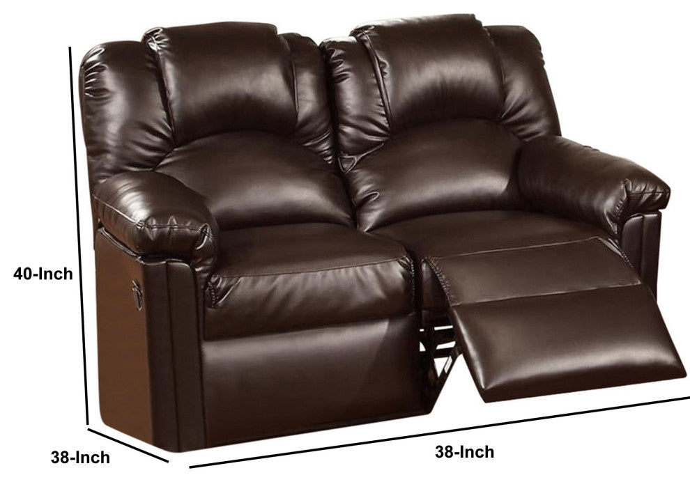 Benzara BM171423 Bonded Leather Recliner Loveseat, Brown