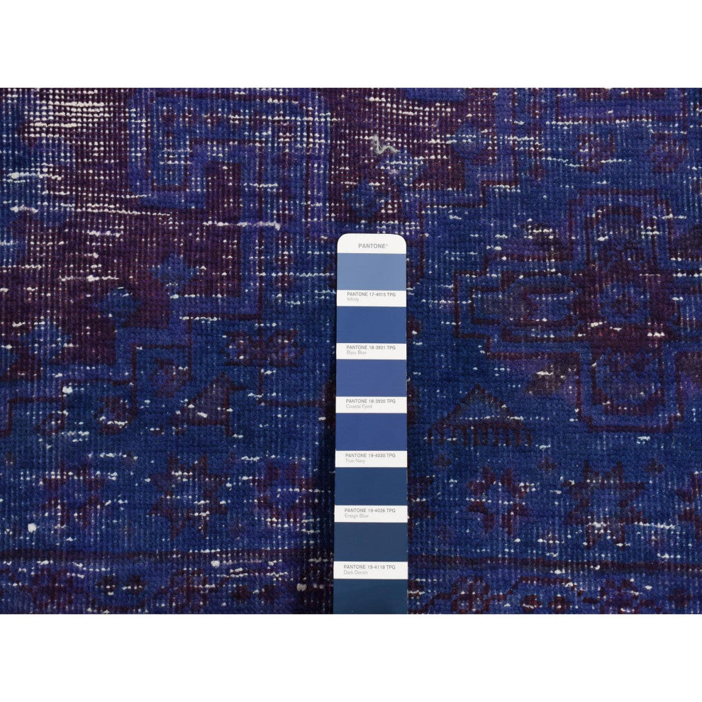 Purple, Overdyed Persian Viss Design Soft Wool Hand Knotted Rug, 6'10"x10'1"