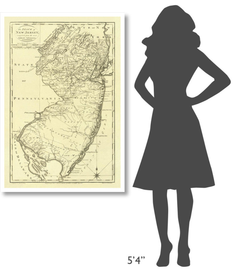 "State of New Jersey, 1795" Digital Paper Print by Mathew Carey, 32"x46"