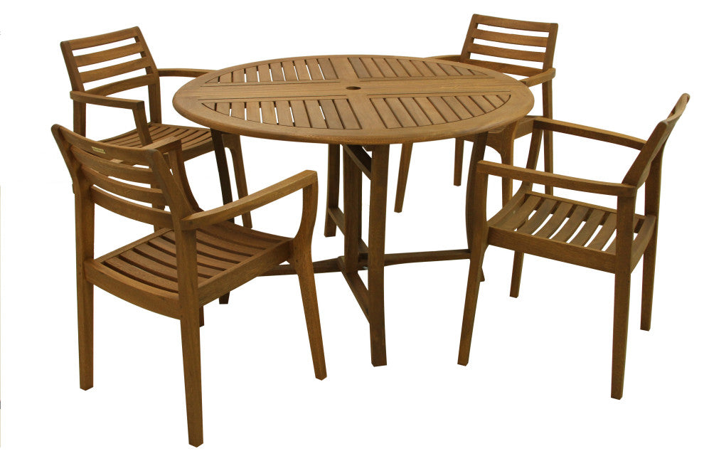 Outdoor Interiors 5-Piece 48" Round Eucalyptus Folding Dining Set